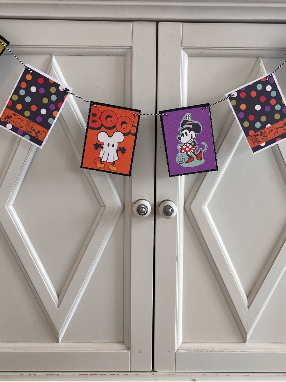 Halloween Disney themed Boo and Polka Dot Party Banner - Orange, Purple, Black